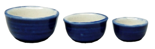Dollhouse Nesting Mixing Bowls Blue & White Set of 3 1:12 Scale Miniatures