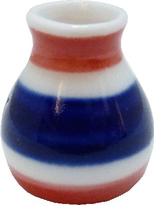 Dollhouse White Ceramic Vase with Red & Blue Stripes 1:12 Scale Miniature