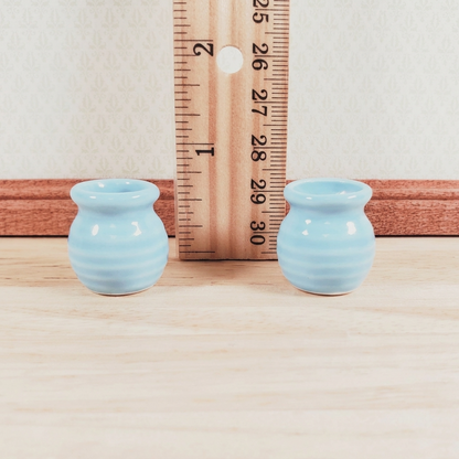 Dollhouse Vase Planter Pot Light Blue Ceramic Wide Mouth 1:12 Scale Miniature
