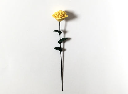 Dollhouse Yellow Carnation Single Stem with Foliage 1:12 Scale Miniature