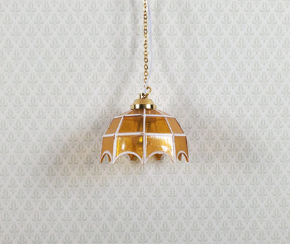 Dollhouse Retro Ceiling Light Amber Shade 1:12 Scale Miniature 12 Volt with Plug