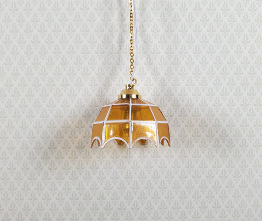 Dollhouse Retro Ceiling Light Amber Shade 1:12 Scale Miniature 12 Volt with Plug