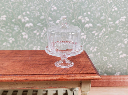 Dollhouse Clear Glass Fluted Cake Stand with Cover 1:12 Scale Miniature Kitchen