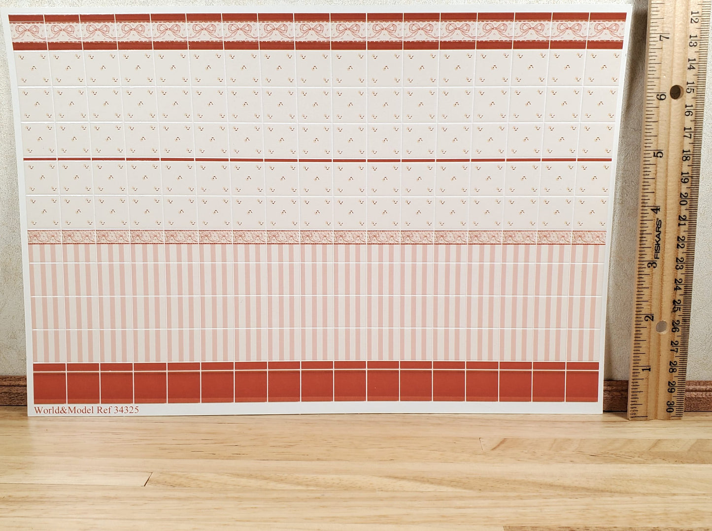 Dollhouse Wall Tiles Embossed Ruse Cream Peach 1:12 Scale Miniature World Model