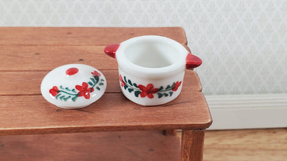 Dollhouse Stock Pot for Soup Ceramic with Lid Red & White 1:12 Scale Miniatures