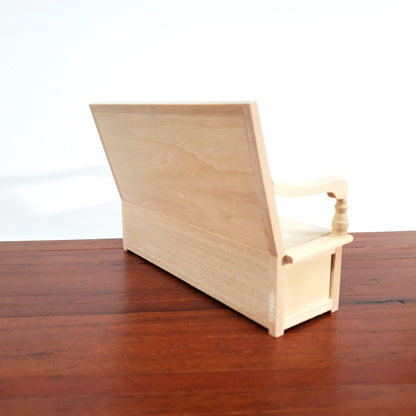 Dollhouse Bench Tudor Gothic Style with High Back Unpainted Wood Open Seat 1:12 Scale Furniture