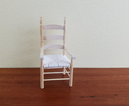 Dollhouse Miniature Ladderback Arm Chair with Rush Seat for Kitchen or Dining Room 1:12 Scale Barewood