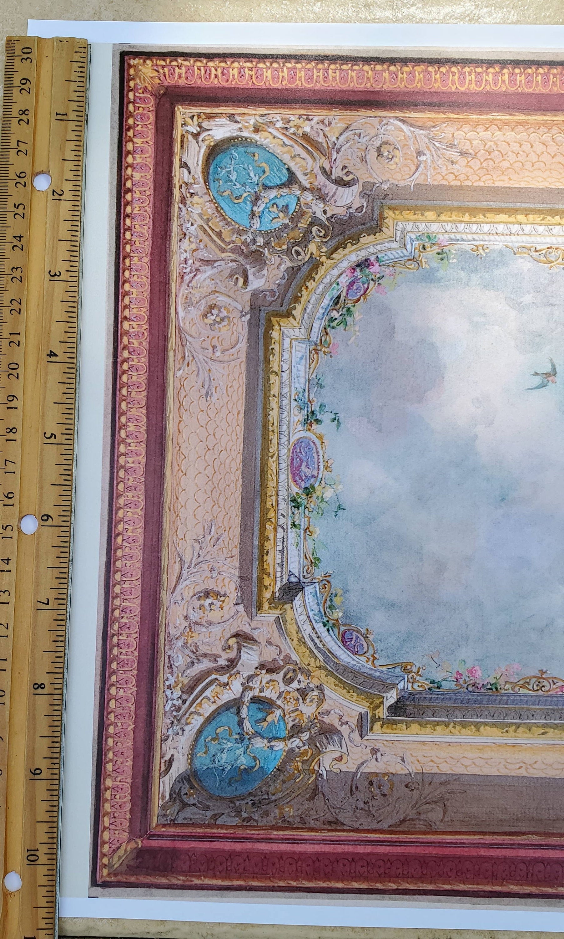 Dollhouse Ceiling Mural Wallpaper Birds Painted Victorian 1:12 Scale Itsy Bitsy