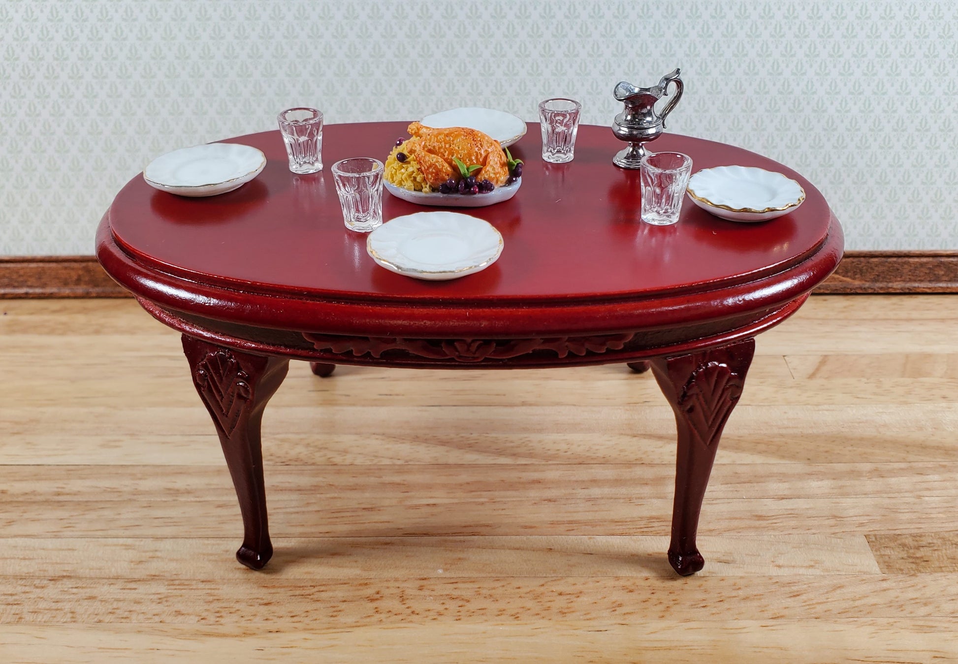 Dollhouse Dining Table Oval Wood Mahogany Finish 1:12 Scale Miniature Furniture