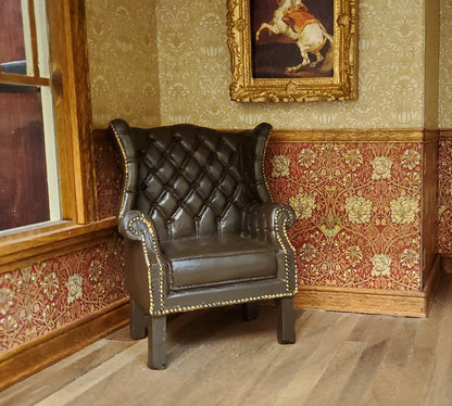 Dollhouse Chair Tufted Chippendale Resin Faux Leather 1:12 Scale by Reutter