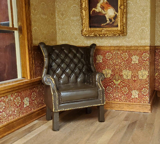 Dollhouse Chair Tufted Chippendale Resin Faux Leather 1:12 Scale by Reutter