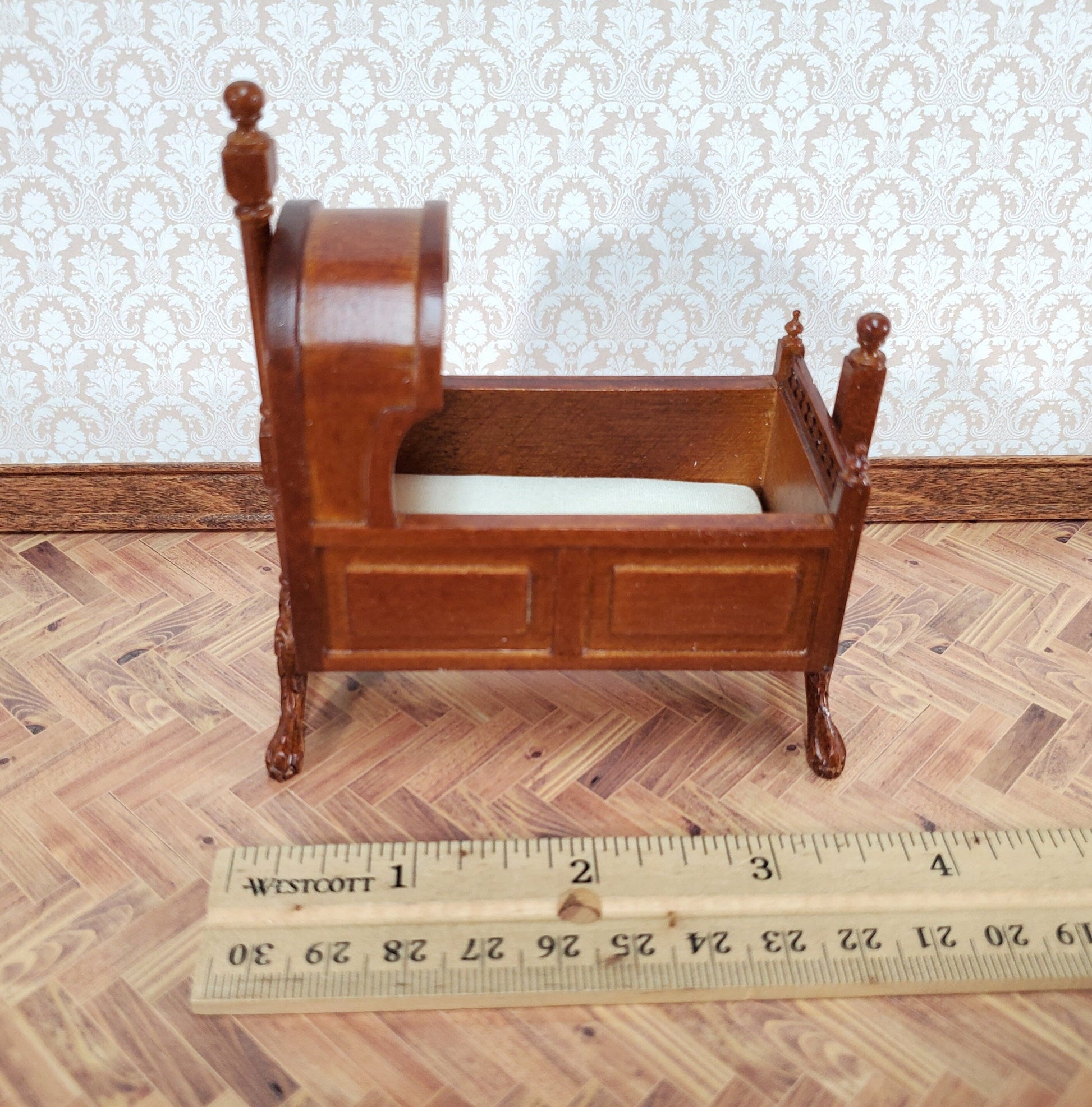 JBM Miniature Hooded Cradle Rocking 15th Century Style 1:12 Scale Furniture Walnut Finish