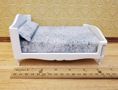 Dollhouse Double Bed White with Grey Bedding 1:12 Scale Bedroom Furniture