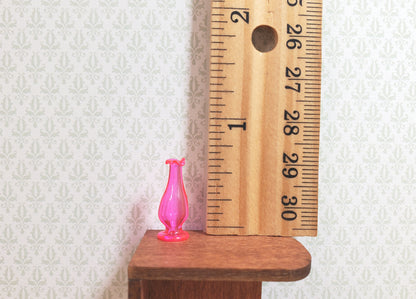 Dollhouse Bright Pink Glass Pedestal Fluted Vase 1:12 Scale Miniature Decoration