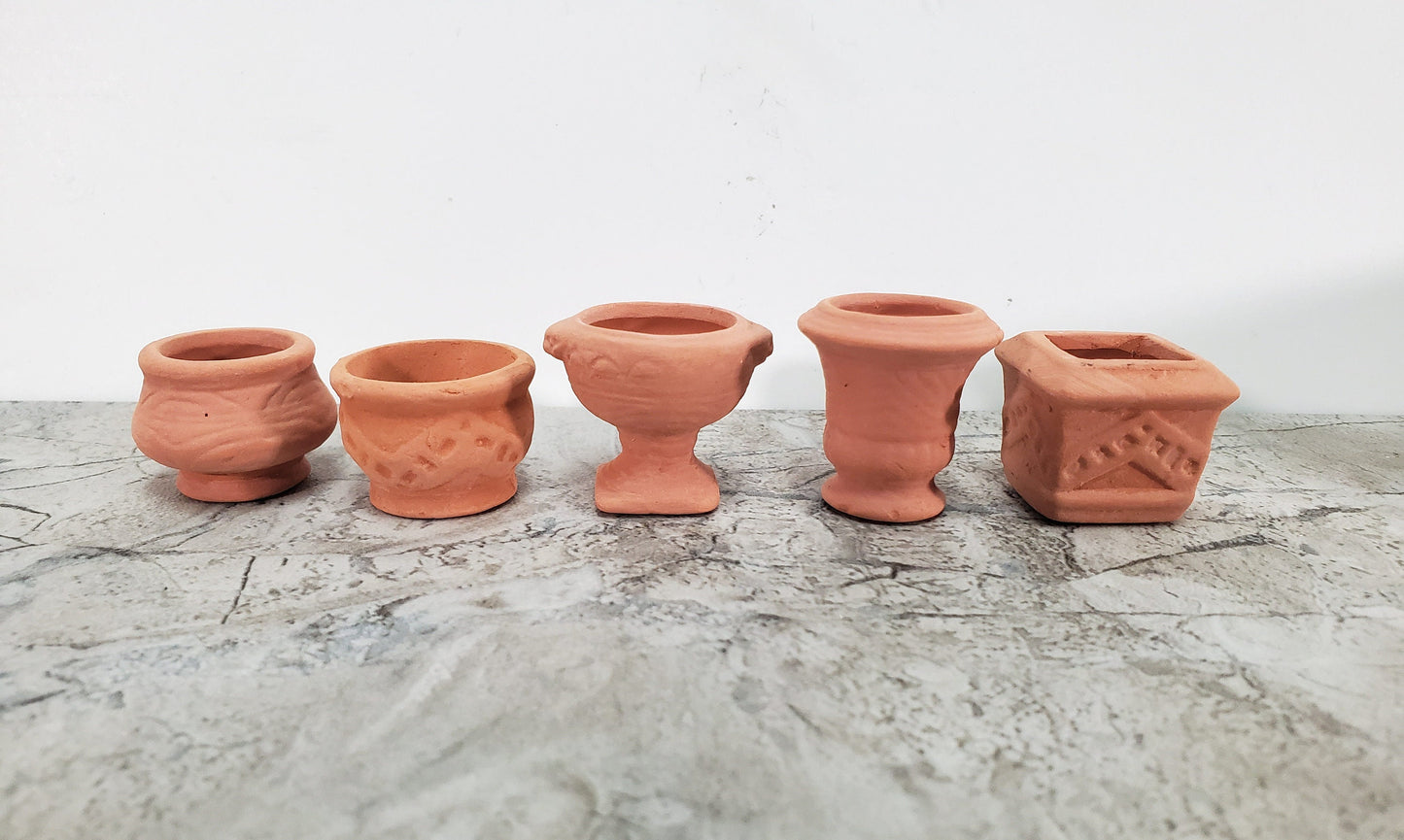 Dollhouse Terra Cotta Pots Planters Set of 5 Unglazed 1:12 Scale Miniatures