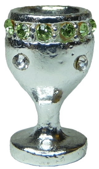 Dollhouse Silver Chalice Goblet Large with Emerald Jewels 1:12 Scale Miniature