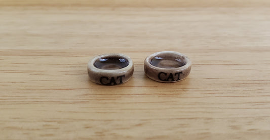 Dollhouse Cat Food Bowls Kitty Dish x2 Brown Ceramic 1:12 Scale Miniature