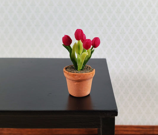 Dollhouse Red Tulips in Terra Cotta Planter 1:12 Scale Miniature Flowers