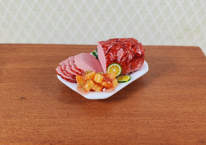 Dollhouse Sliced Ham with Sweet Potatoes on Ceramic Platter 1:12 Scale Miniature