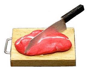 Dollhouse Meat with Knife on Cutting Board 1:12 Scale Miniature Food Kitchen