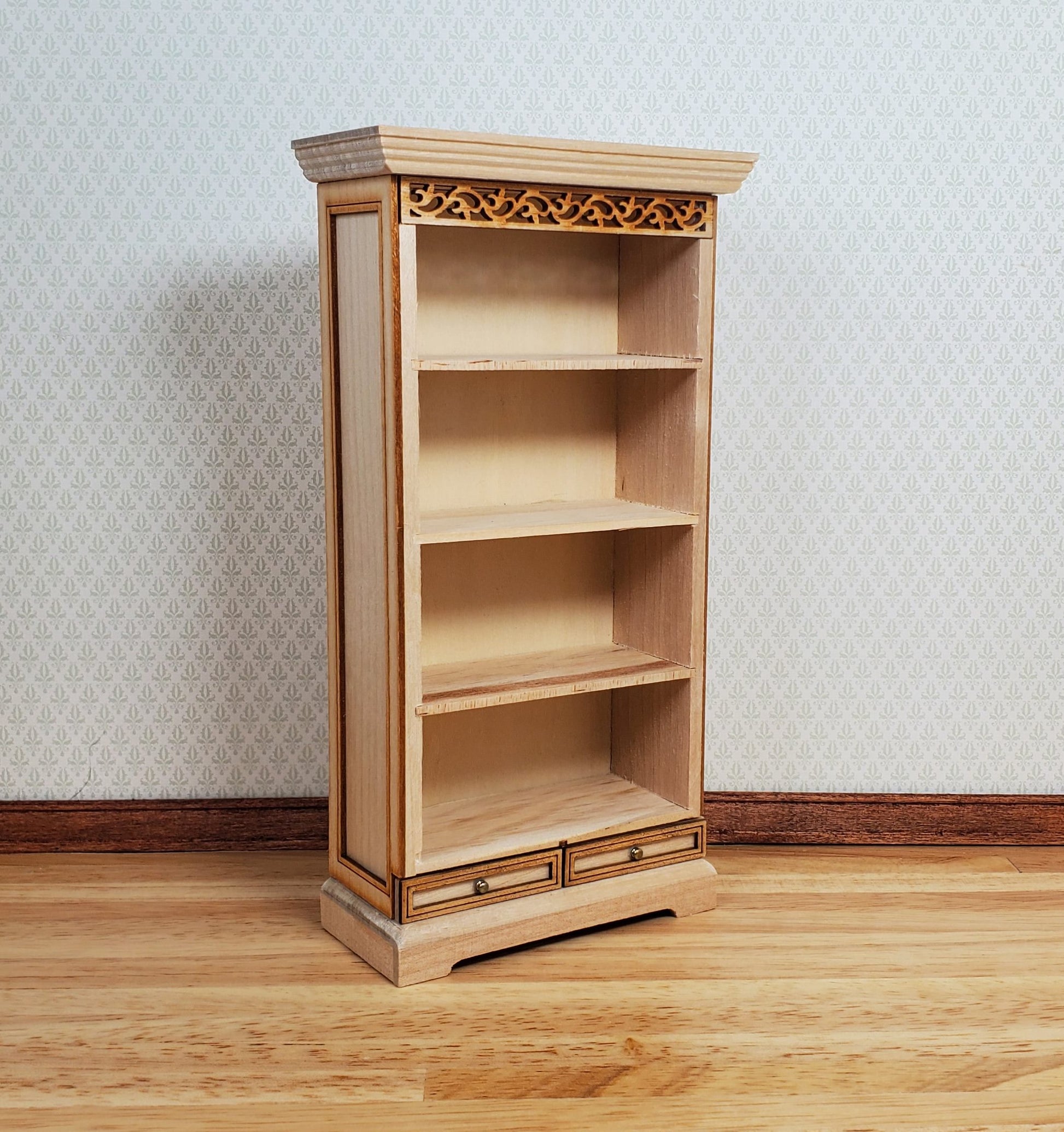 Dollhouse Tall Bookcase with Drawers 1:12 Scale Miniature Furniture