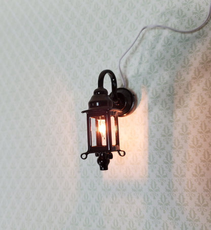 Dollhouse Miniature Black Coach Lamp Sconce 1:12 Scale 12 Volt Electric with Plug Porch Light