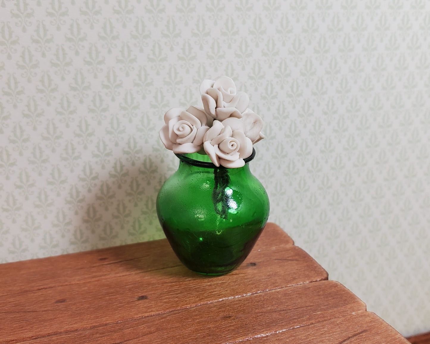 Dollhouse Large Green Glass Vase 1:12 Scale Miniature Decoration Flowers