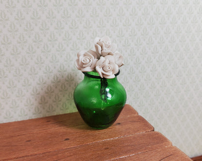 Dollhouse Large Green Glass Vase 1:12 Scale Miniature Decoration Flowers