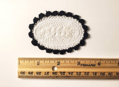Dollhouse Hand Crocheted Oval Doily White with Black Trim 1:12 Scale Miniature