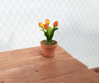 Dollhouse Yellow Orange Tulips in a Terra Cotta Planter Pot 1:12 Scale Miniature