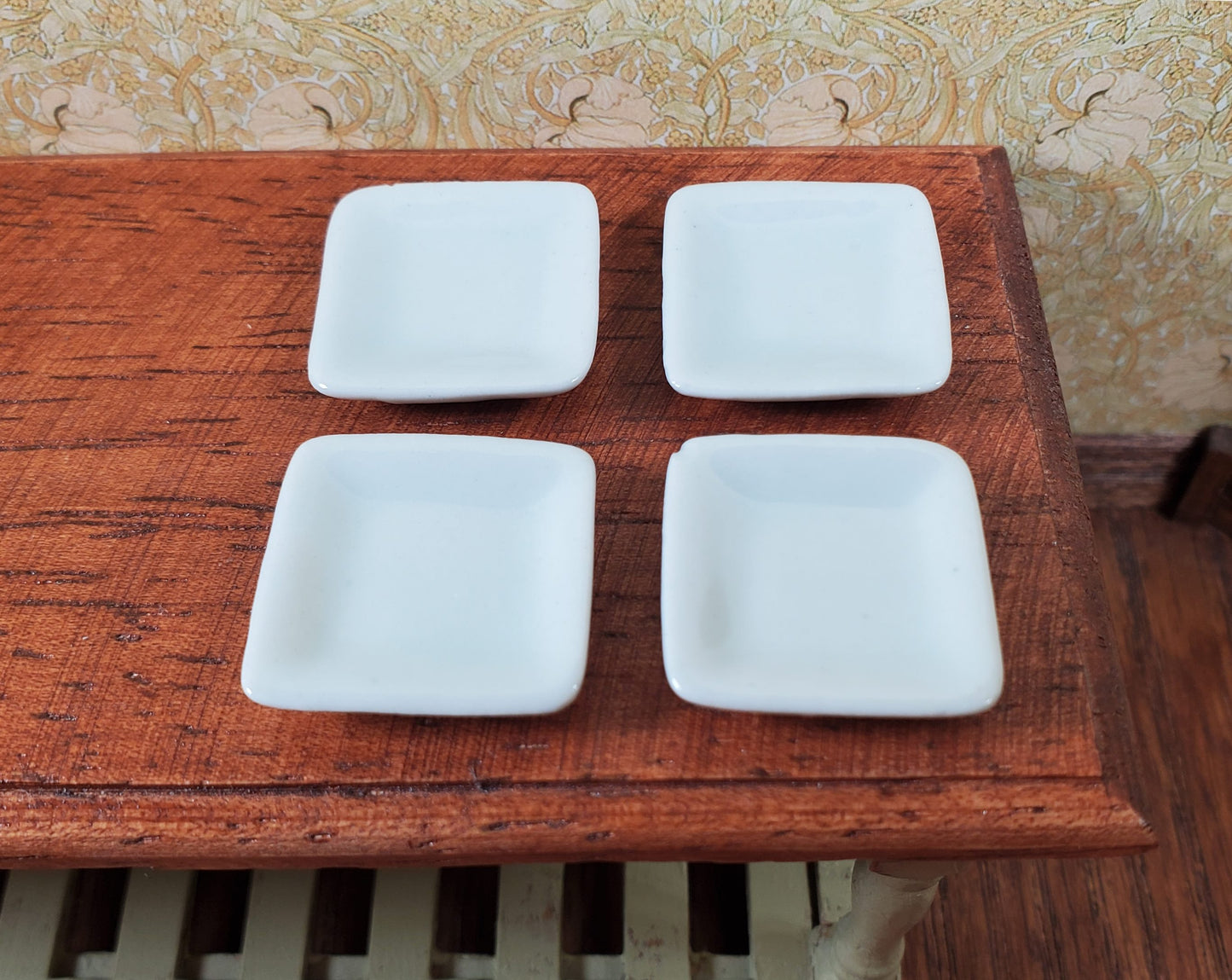 Dollhouse Small Square Gray Porcelain Plates Set of 4 1:12 Scale Miniature