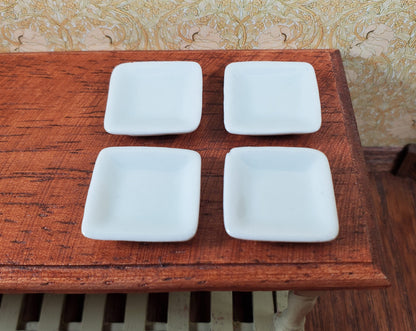 Dollhouse Small Square Gray Porcelain Plates Set of 4 1:12 Scale Miniature