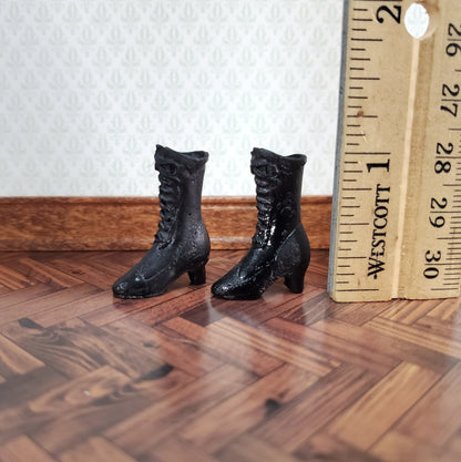 Dollhouse Victorian Boots Tall Black Lace Up Resin Miniatures 1 1/8" Tall