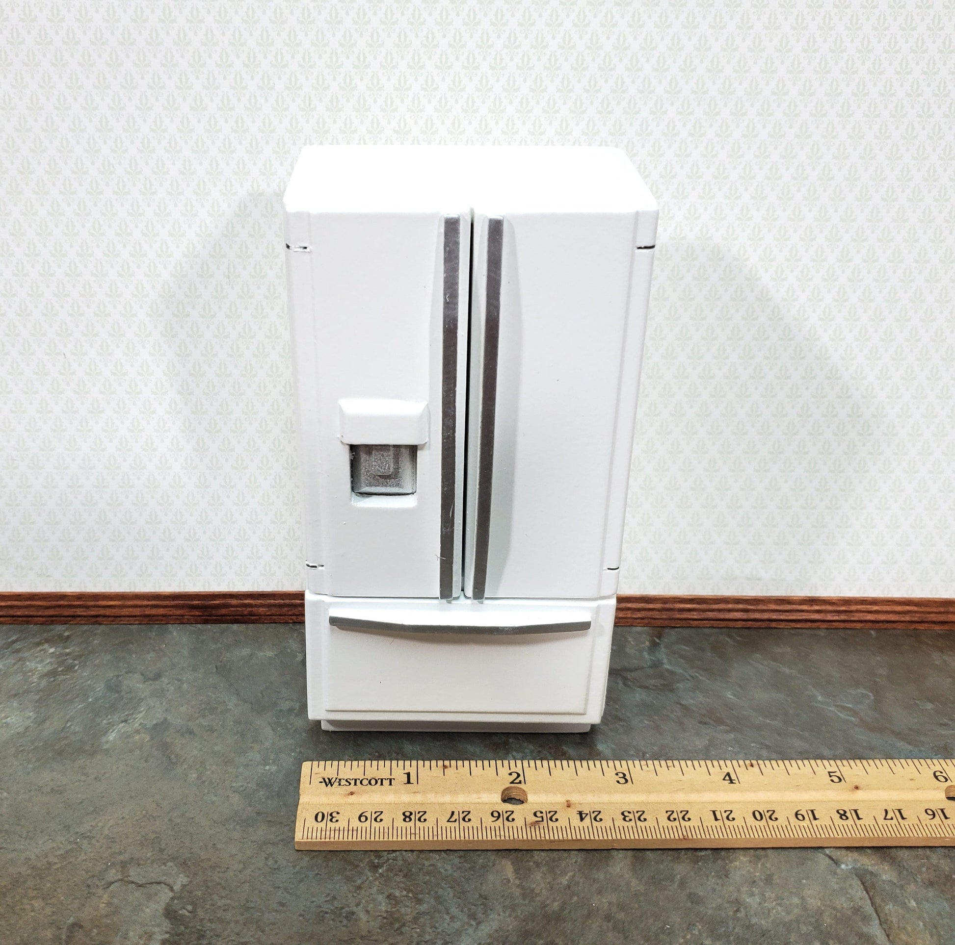 Dollhouse Fridge Modern Refrigerator White Silver 2 Door 1:12 Scale Miniature