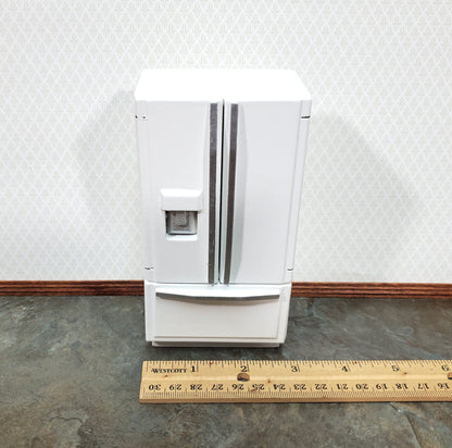 Dollhouse Fridge Modern Refrigerator White Silver 2 Door 1:12 Scale Miniature