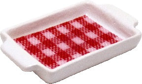 Dollhouse Small White Tray with Red Check Lining 1:12 Scale Miniature Accessory