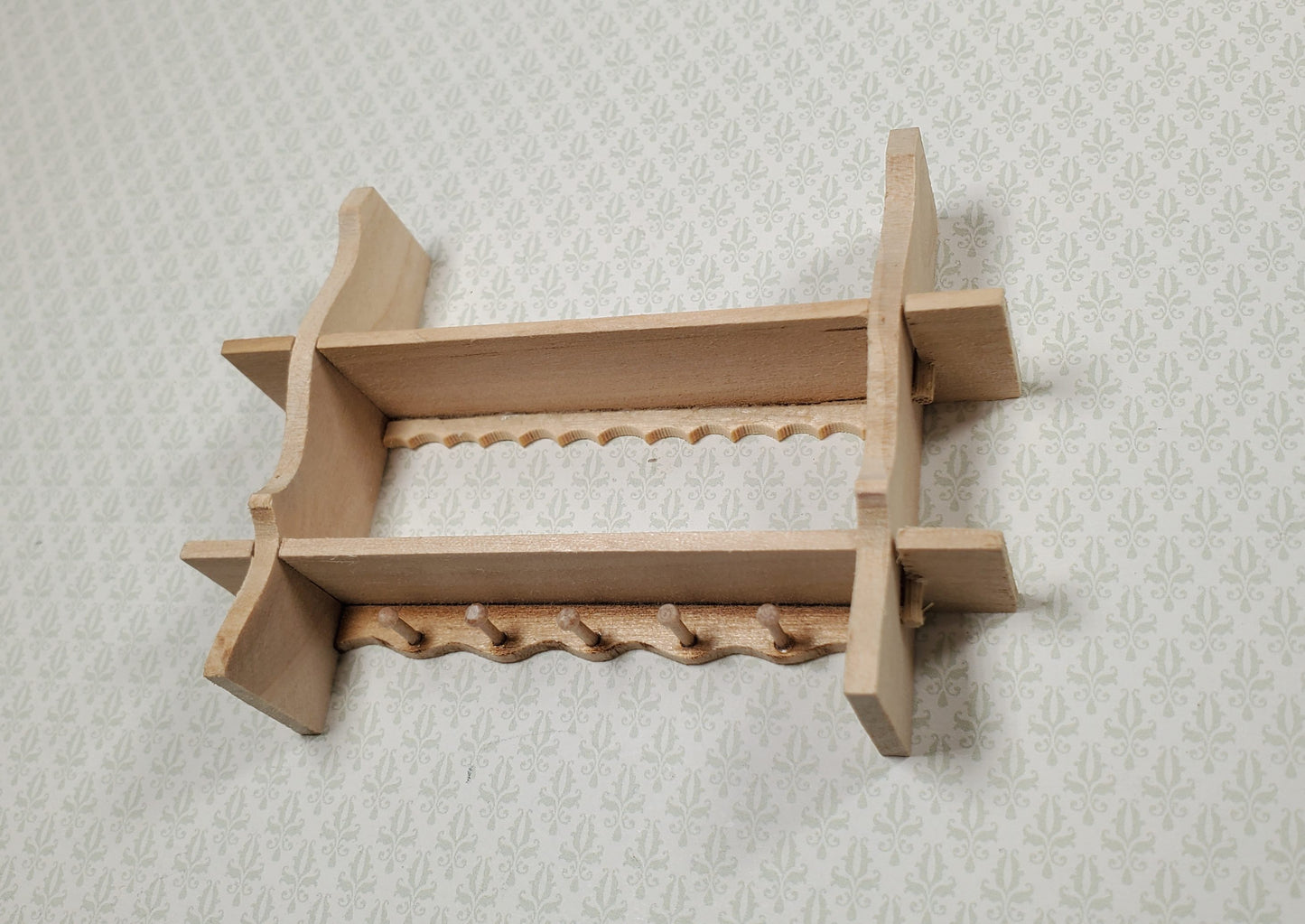 Dollhouse Shelf Kitchen with Pegs 1:12 Scale Miniature Unpainted Wood