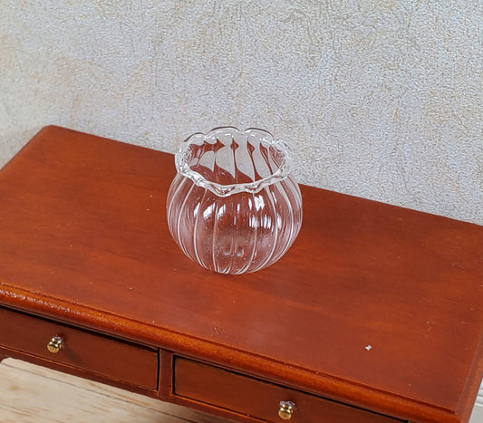 Dollhouse Large Clear Glass Round Ribbed Vase 1:12 Scale Miniature