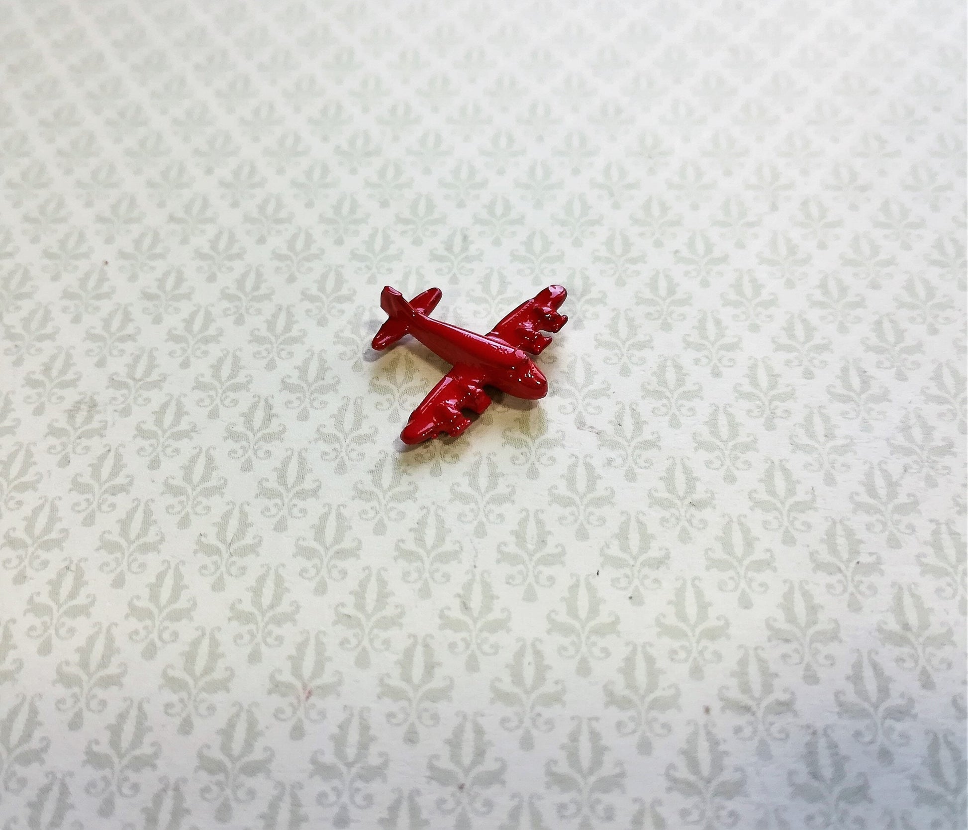 Dollhouse Miniature Airplane Toy Tiny Red Painted Metal 1:12 Scale Plane