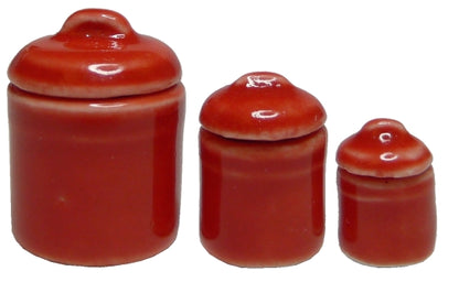 Dollhouse Red Canister Set with Removable Lids Set of 3 1:12 Scale Miniature