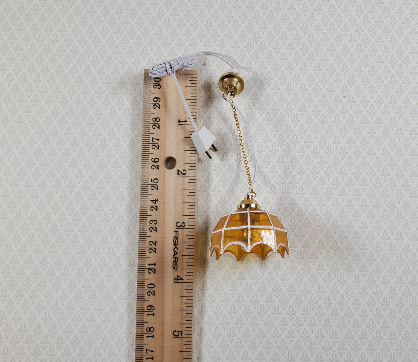 Dollhouse Retro Ceiling Light Amber Shade 1:12 Scale Miniature 12 Volt with Plug