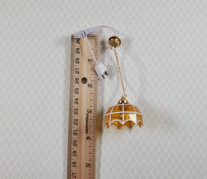 Dollhouse Retro Ceiling Light Amber Shade 1:12 Scale Miniature 12 Volt with Plug