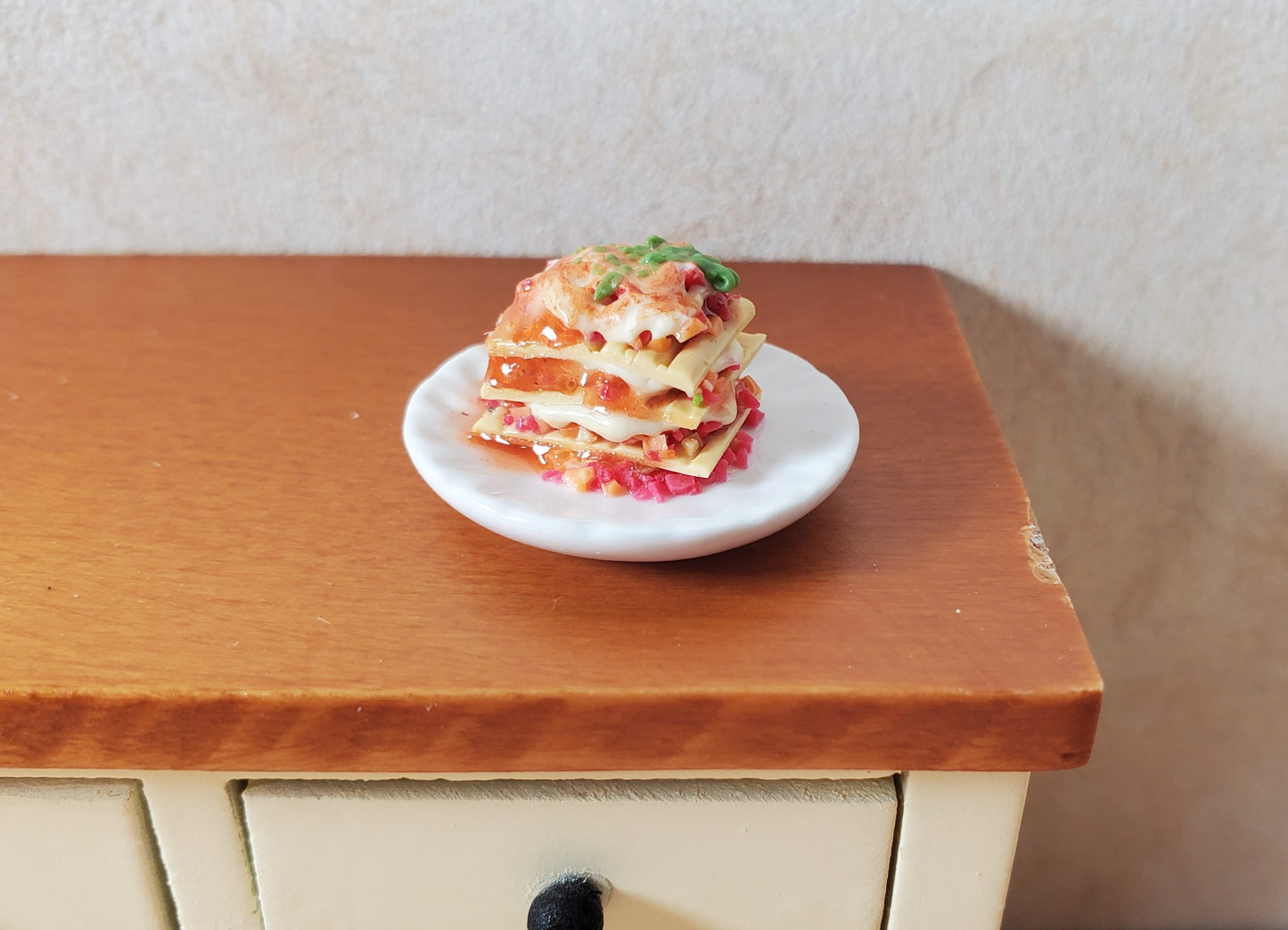 Dollhouse Lasagna on a White Ceramic Plate 1:12 Scale Miniature Food Kitchen