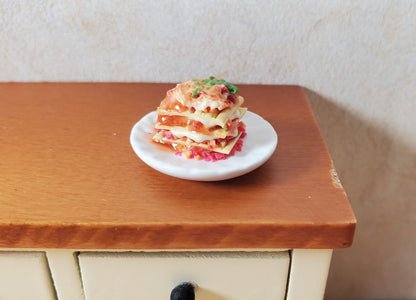 Dollhouse Lasagna on a White Ceramic Plate 1:12 Scale Miniature Food Kitchen