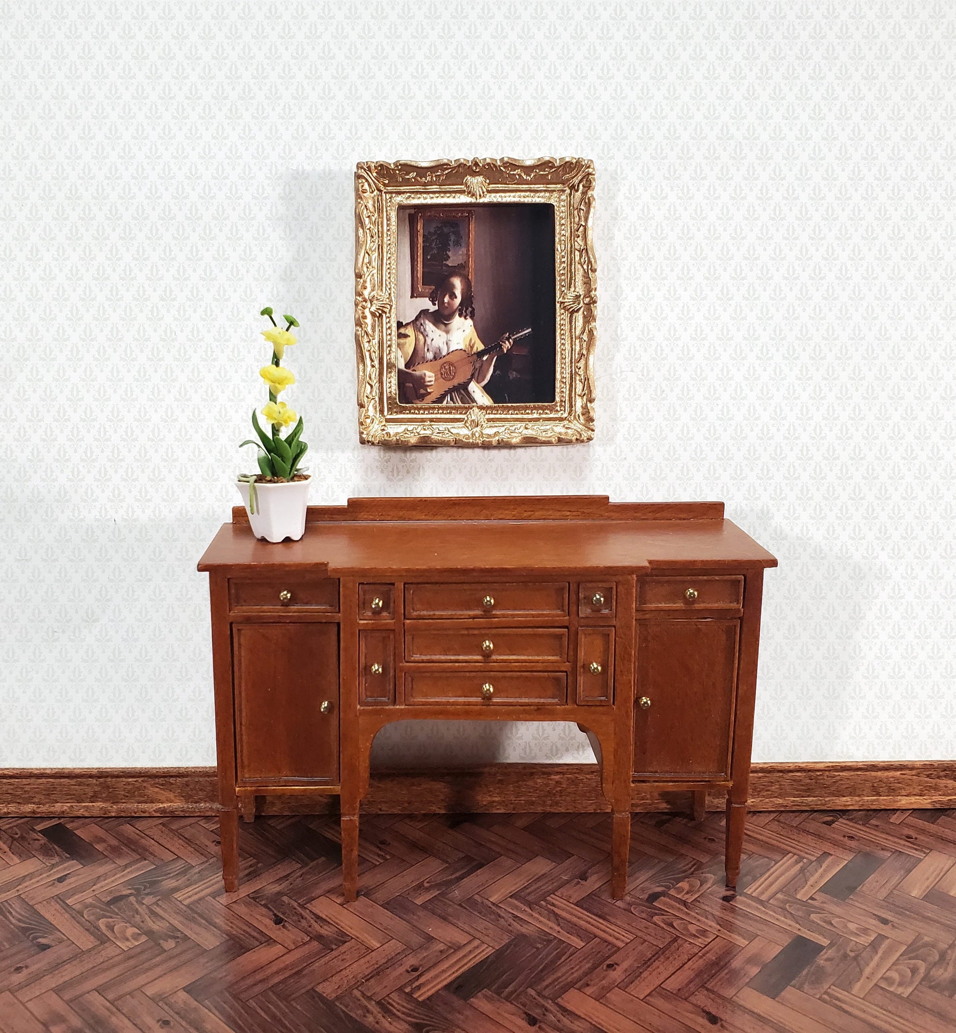 Miniature Vermeer Framed Print The Guitar Player 1:12 Scale Dollhouse Decor