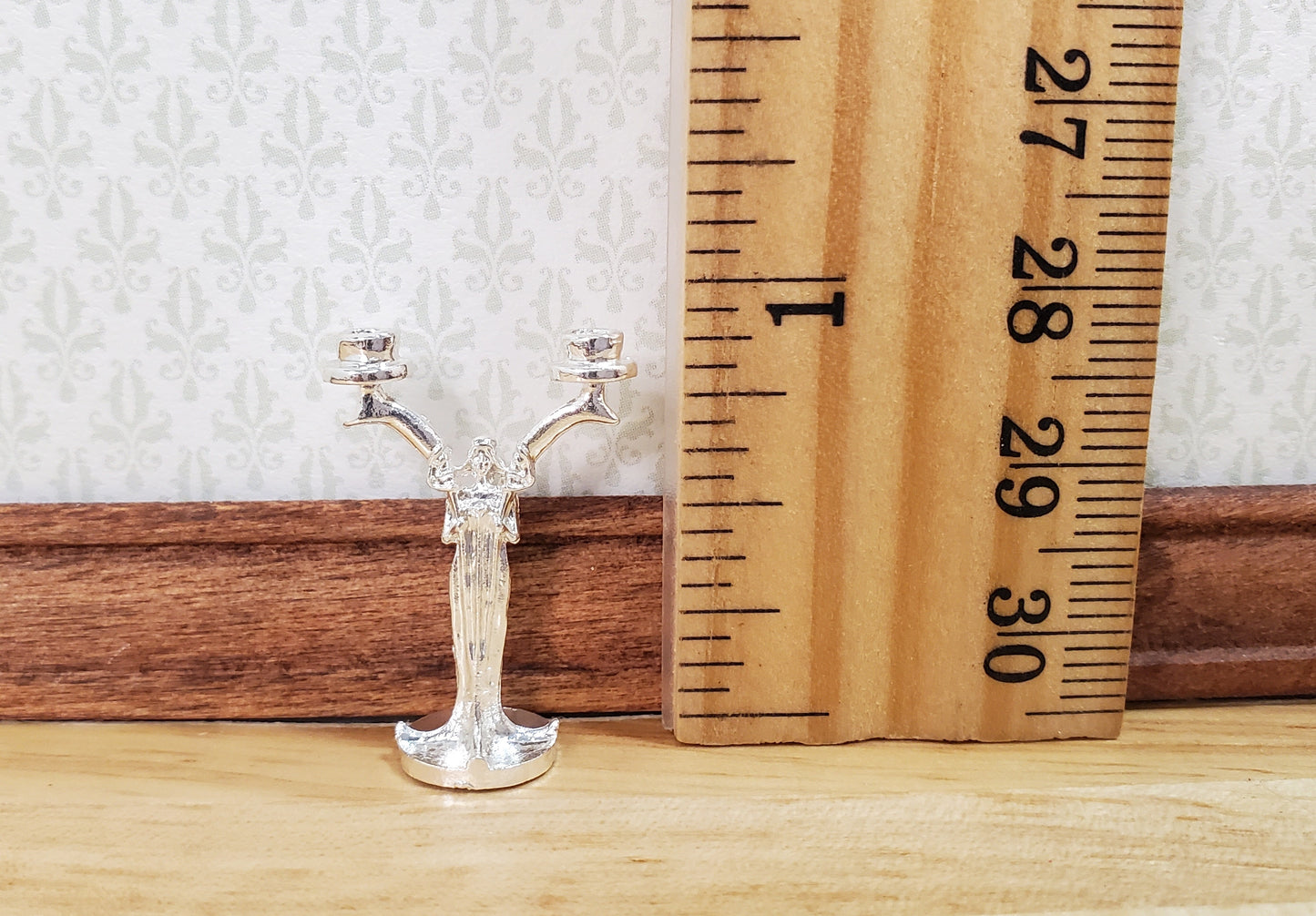 Dollhouse Art Nouveau Figural Candlestick Silver 1:12 Scale Miniature