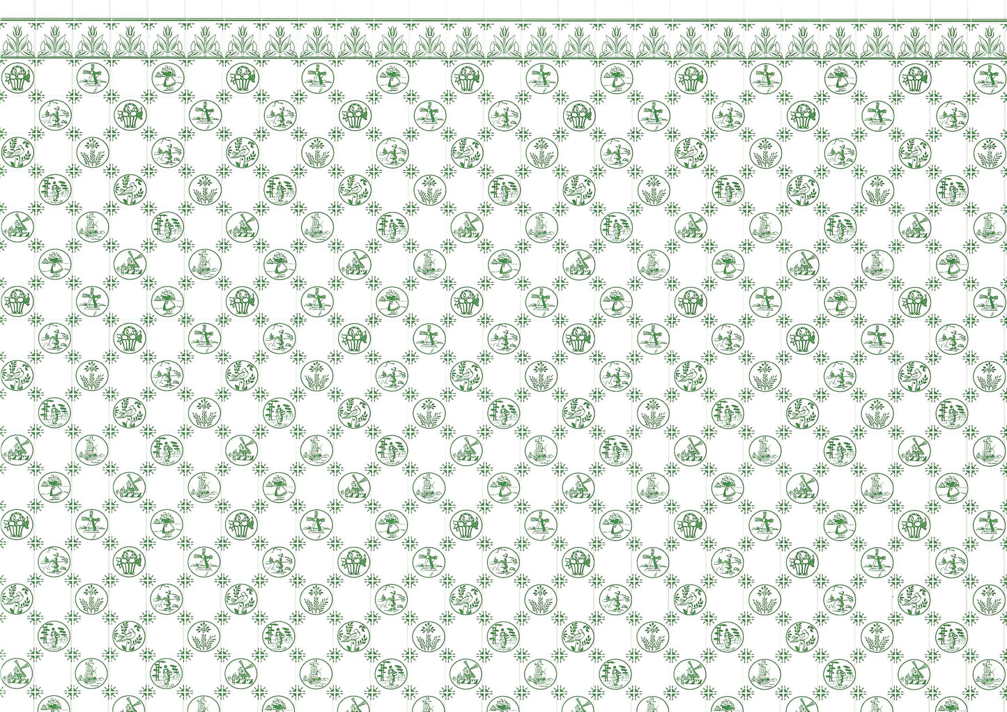 Dollhouse Delft Tile Dutch Wallpaper Green Embossed Card 1:12 Scale Miniature