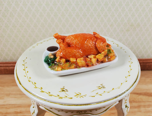 Dollhouse Turkey on Platter with Veggies and Gravy 1:12 Scale Miniature Food