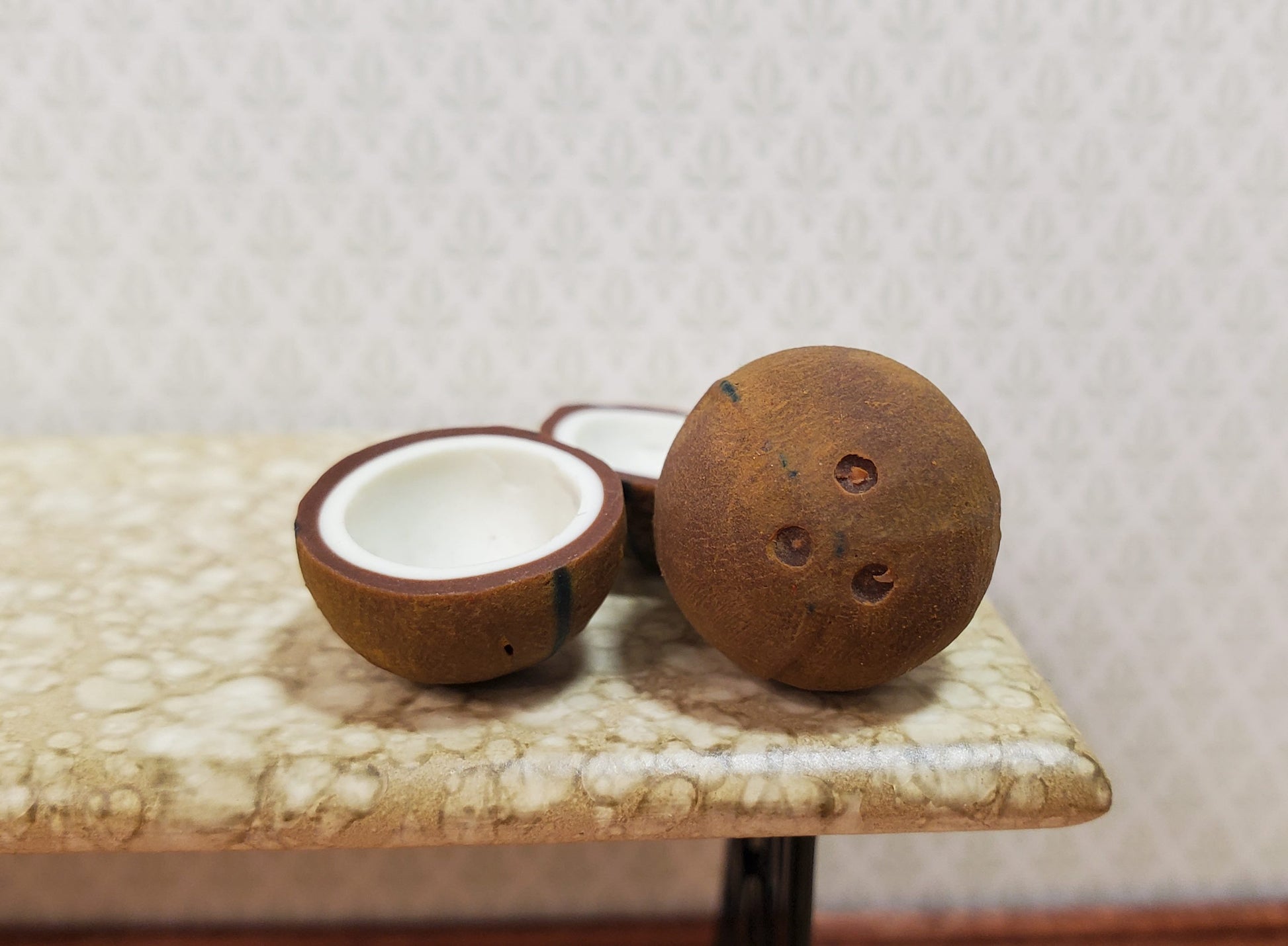 Dollhouse Coconuts 1 Whole 2 Halves1:12 Scale Miniature Food