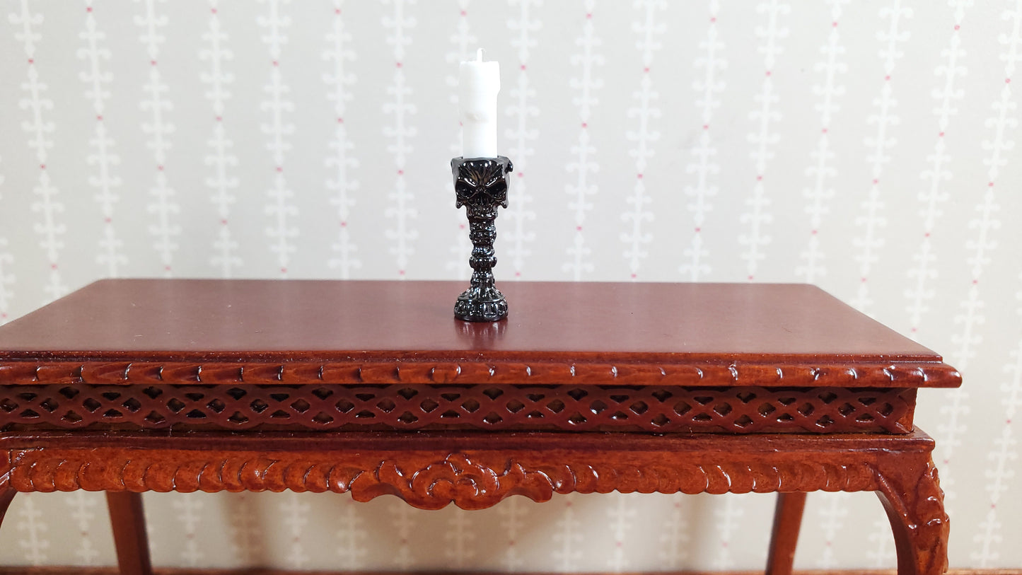 Dollhouse Skull Candlestick Silver Chrome Finish Metal 1:12 Scale 3/4" Tall